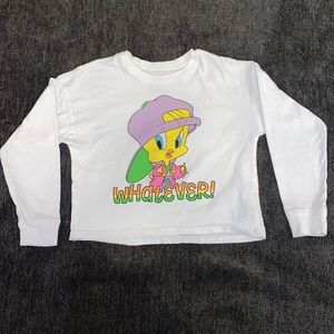 looney Tunes White long sleeve crop top. Girl size 9/10 new tags off